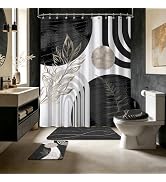 soeeao Olive Green Bathroom Shower Curtain Sets with Rugs, Hunter Green Mid Century Modern Shower...