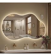 potijo Irregular Backlit Mirror with Lights 20"x36" Asymmetrical Cloud Mirror Led Bathroom Vanity...