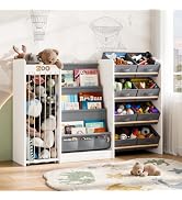 Kids Toy Organizer with Bookshelf & Stuffed Animal Storage, 51'', Burlywood | 3-in-1 Kids Toy Sto...
