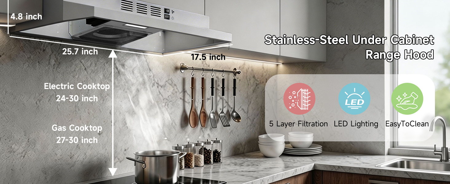 30 inch Range Hood Ducted/Ductless Convertible Stainless Steel Range Hood