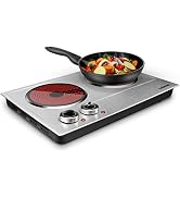 CUSIMAX 1800W Double Hot Plate, Stainless Steel Silver Countertop Burner Portable Electric Double...
