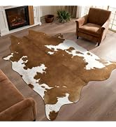 DweIke Faux Cowhide Print Rug for Living Room, 3 x 4 ft Brown Western Animal Cow Hide Rugs, Non S...
