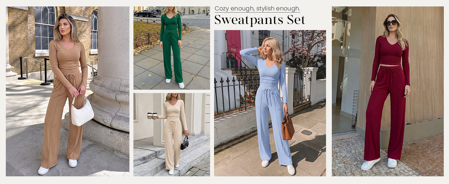 long sleeve tops for women, flowy pants for women, track suits for women set
