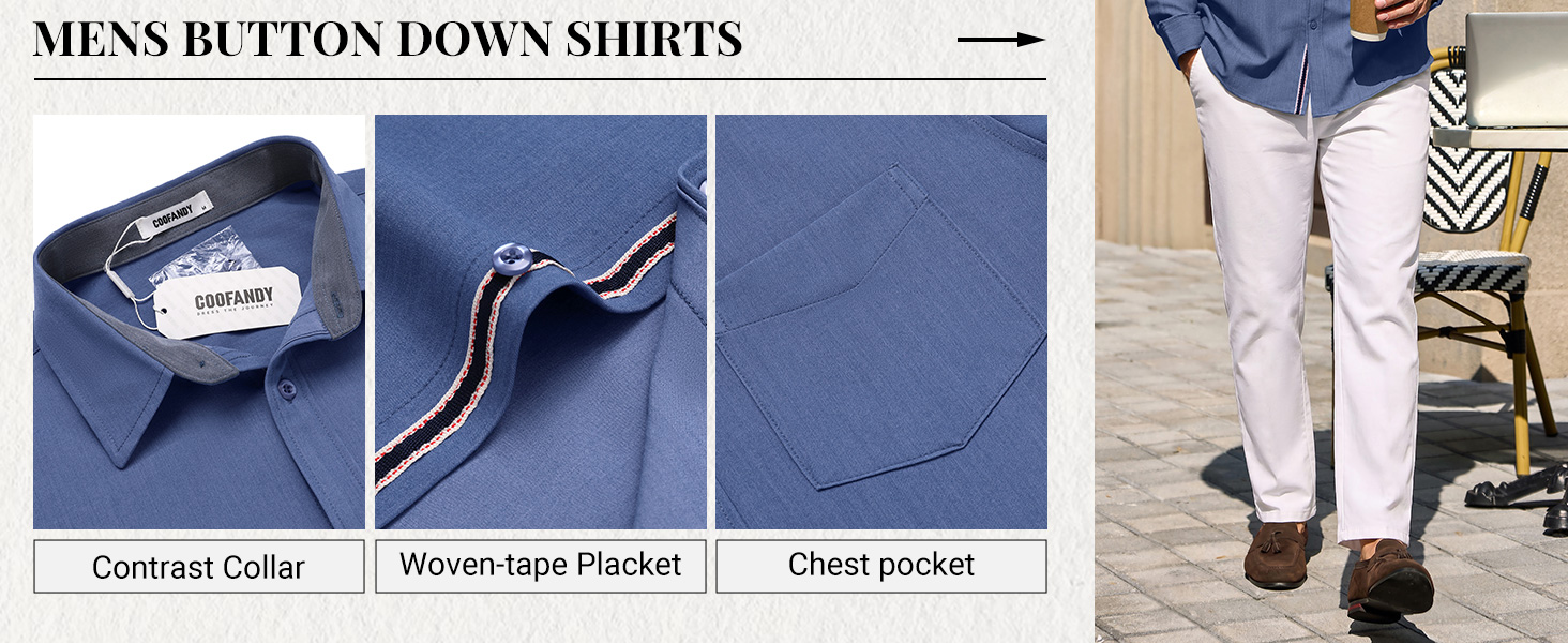 mens button down shirt long sleeve casual dress shirt with pocket