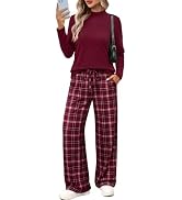 WIHOLL Lounge Sets for Women Mock Neck Two Piece Outfits Airport Wide Leg Pants Matching Set Swea...