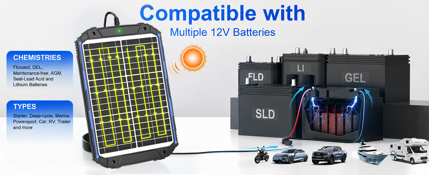 solar 12v battery charger maintainer