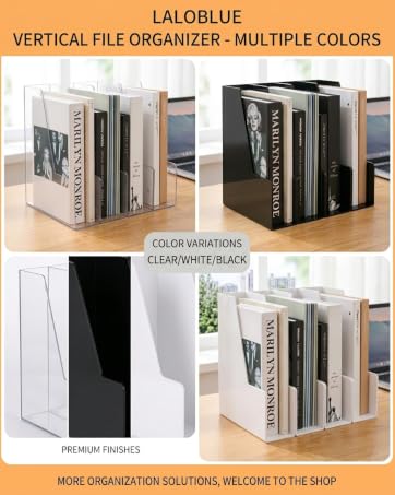 LALOBLUE File Organizer, Acrylic Folder Organizer File Sorter, Plastic Vertical Dividers for Maga...