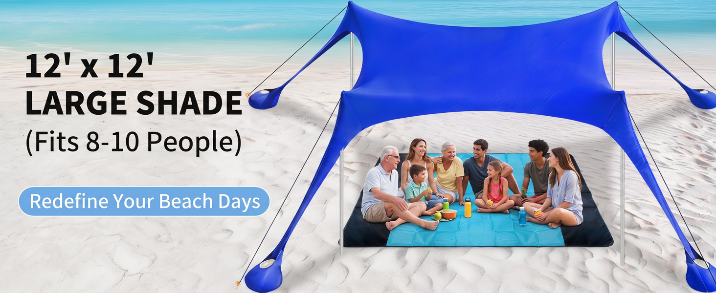 12x12 beach tent sun shelter large beach canopy for family outdoor camping