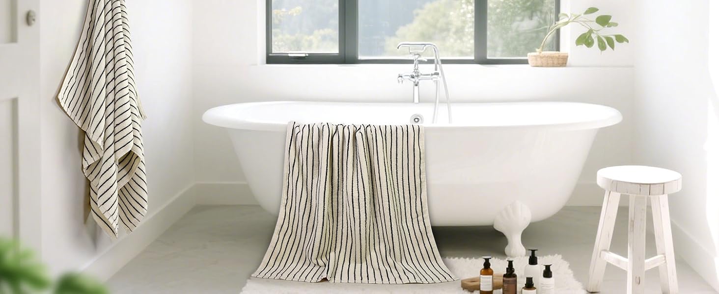 striped bath towels for modern and farmhouse bathroom decor