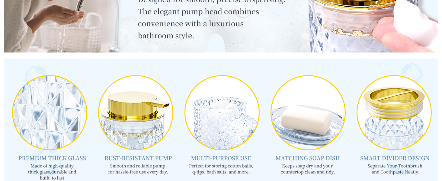 Blue Glass Bathroom Accessories Set