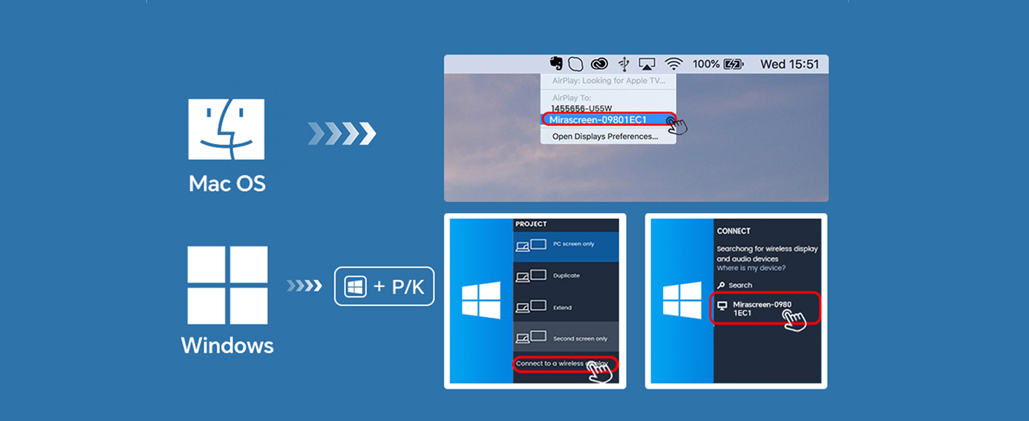 How to Connect Wireless HDMI Adapter to PC, Airplay for MacBook & Miracast for Windows Settings