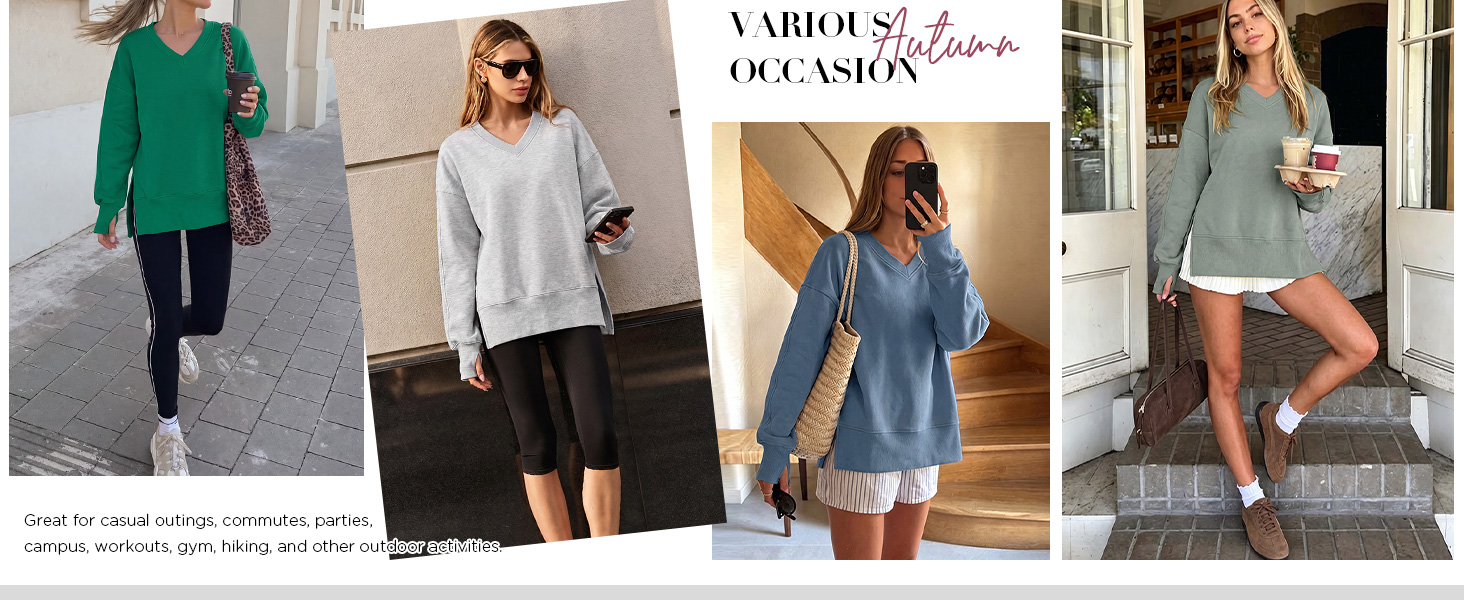 ANRABESS Sweatshirts for Women Oversized V Neck Fleece Outfits