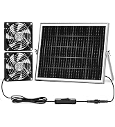 pqins Solar Greenhouse Fan 3 Kit, 35W Solar Powered Exhaust or Intake Chicken Coop Fan Waterproof...