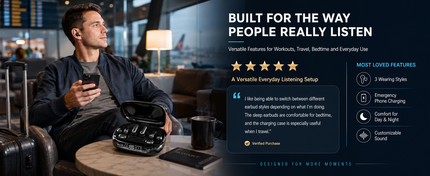 3-in-1 Bluetooth Wireless Earbuds