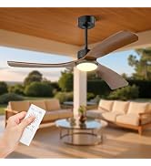 Obabala 52 Inch Ceiling Fan with Light and Remote,Solid Wood Blades, DC Motor Quiet 35dB, Dimmabl...