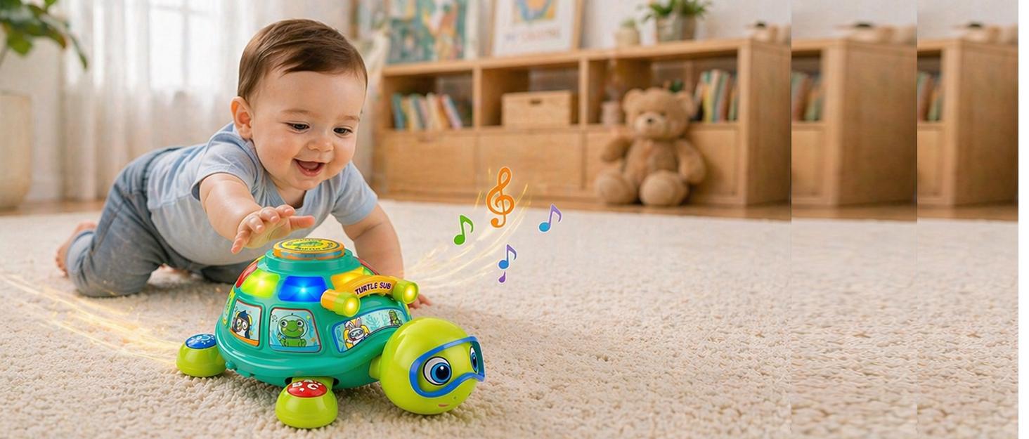Grasili musical crawling turtle toy for baby 6-12 monbths
