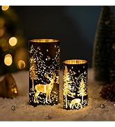 Glasseam Christmas Votive Candle Holders: 6 PCS Glass Tealight Candle Holder Set with Red Berry a...