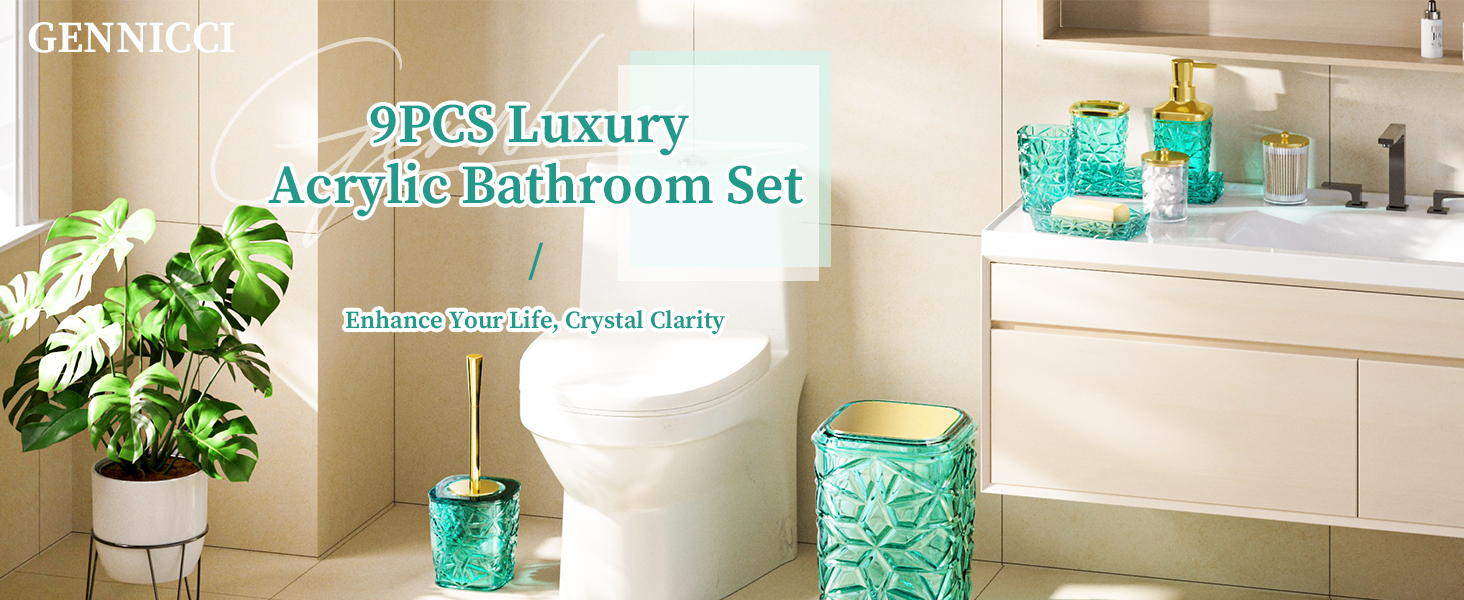 9-Piece Teal Bathroom Set with Trash Can