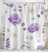 soeeao Burgundy Watercolor Floral Shower Curtain Dark Red and White Spring Summer Modern Minimali...