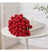Crochet Flower Bouquet Throw Blanket, 43inch Handmade Knitted Blanket with Rose Flowers, Cute Rom...