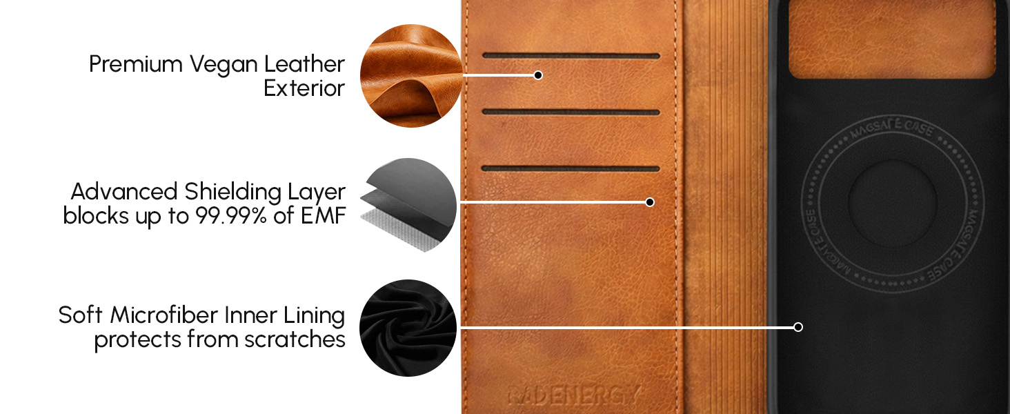 Anti Radiation Flip Folio Case for iPhone 17 Pro Brown