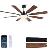JSAITEE 60In Ceiling Fans with Lights - Black Low Profile Fan Light with 8 Blades, 6 Wind Speeds ...