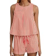 Ythomm Womens Two Piece Lounge Sets Round Neck Peplum Tops High Waist Linen Shorts Summer Matchin...