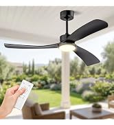 Obabala 52 Inch Ceiling Fans with Lights and Remote Control-Outdoor Ceiling Fan Walnut Wood 3 Bla...
