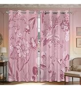 soeeao Dark Red Vintage Botanical Blackout Curtains Patterned Maroon Floral Window Drapes for Bla...