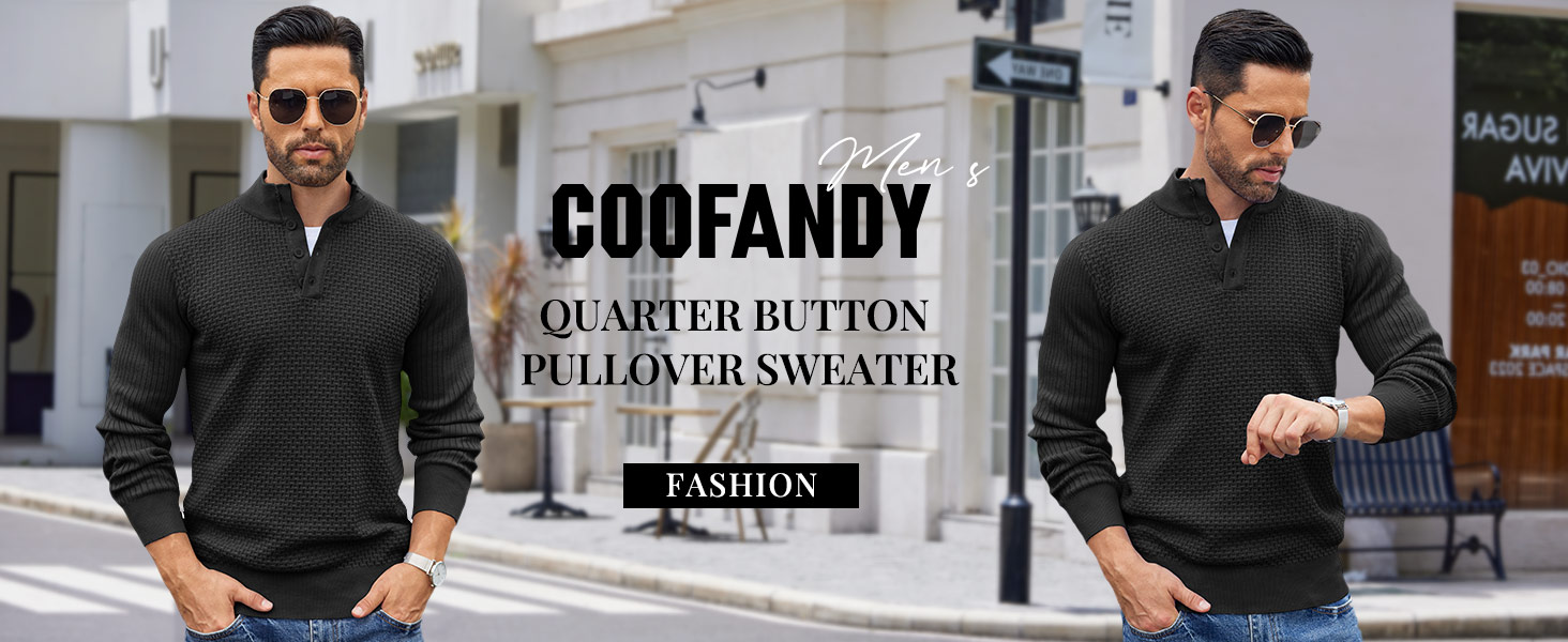 COOFANDY Men's Quarter Button Sweater