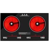 HUIPUSHE 2 burner Electric Cooktop, 2400W Electric Stove Top Knob control | 2 burner electric sto...