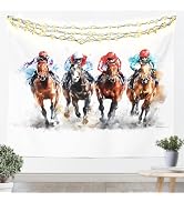 jejeloiu Horse Race Tapestry Galloping Horse Wall Art Vintage Competitive Scene Wall Hanging Blan...