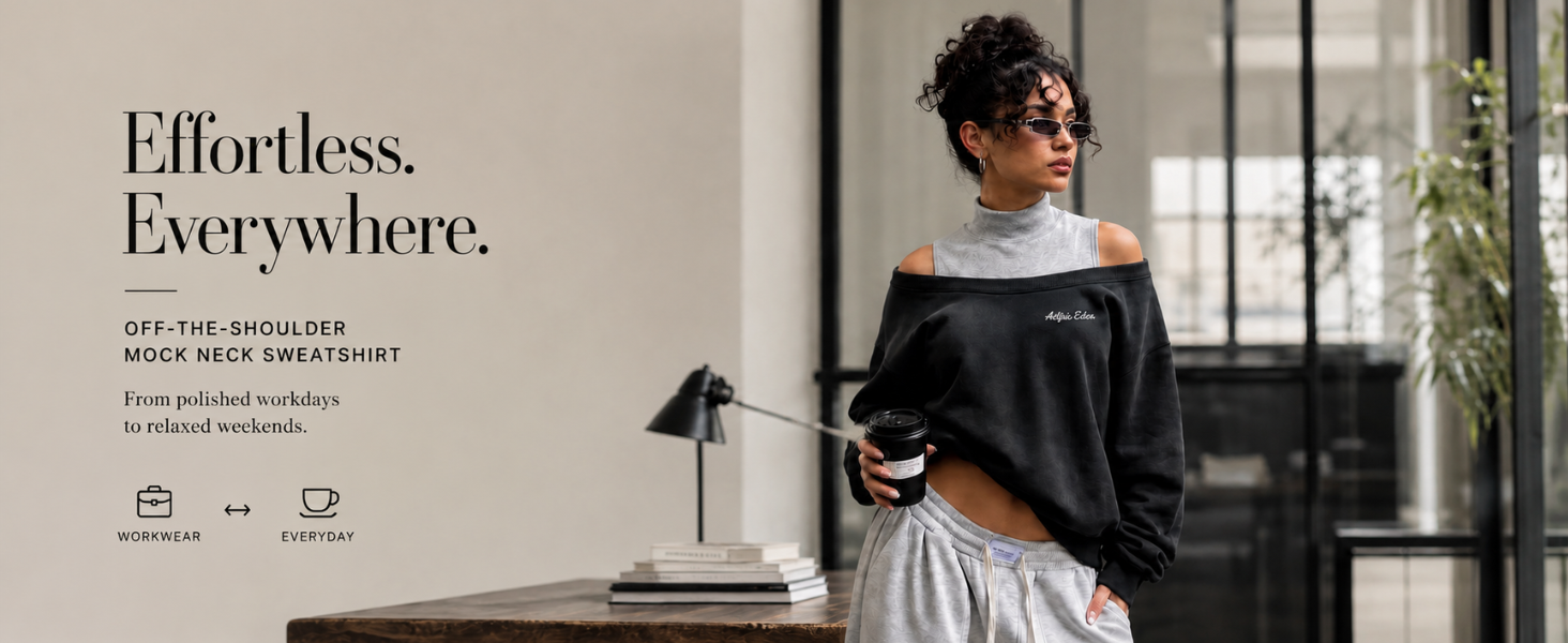 Womens Oversized Off The Shoulder Mock Neck Sweatshirt