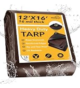 Winpull Tarp 10x20FT, 16 Mil Heavy Duty Large Tarps, Waterproof Tarp with Brass Grommets and Rein...