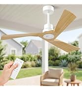 Obabala Ceiling Fan 52 Inch with Remote, Solid Wood Blades DC Motor 5000 CFM Quiet 35dB, Reversib...