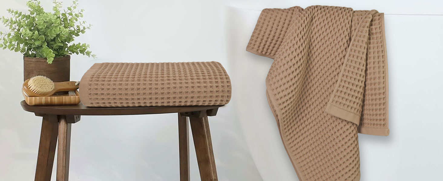 beige bath towels