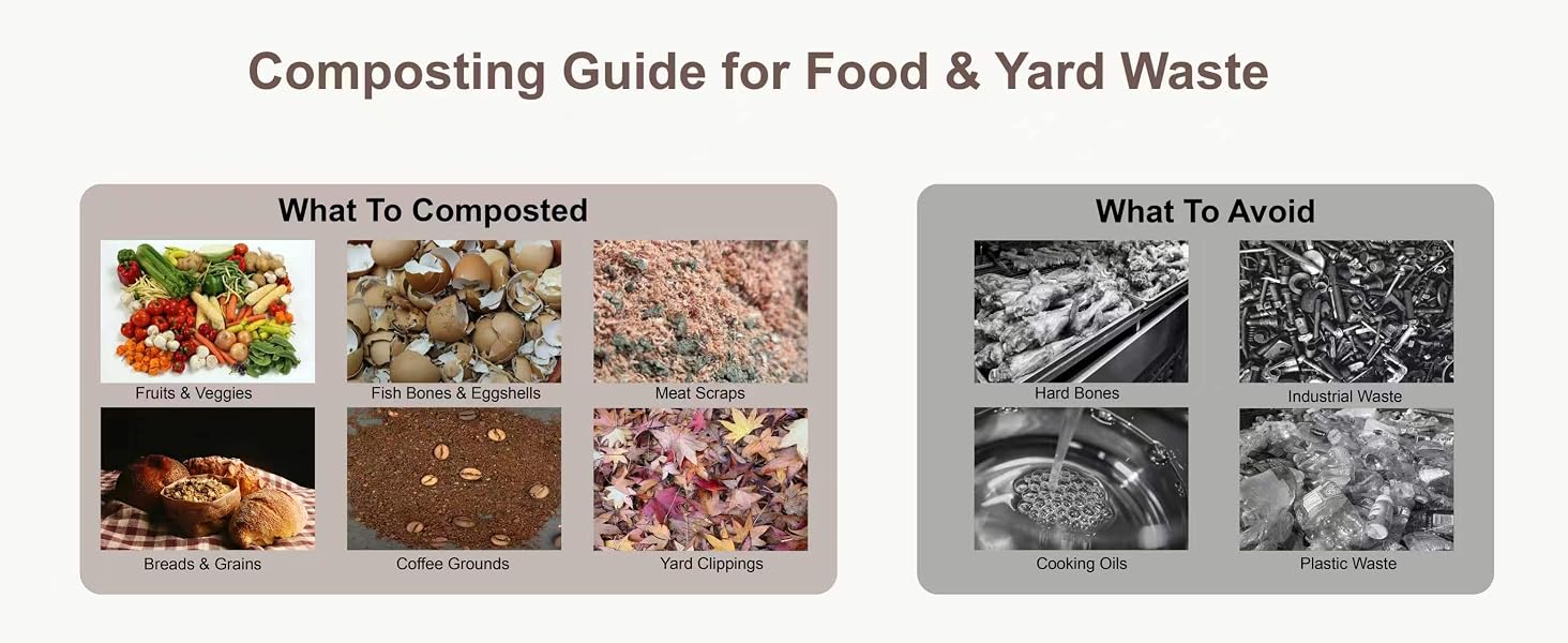 A helpful guide of what to compost and what not to compost with your waste bin kit.