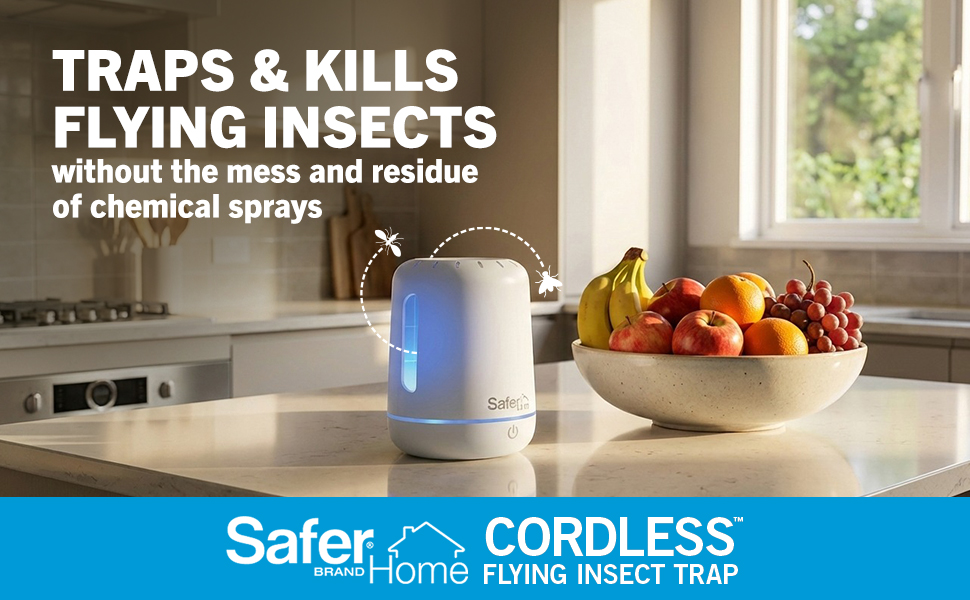 Safer Home Cordless Flying Insect Trap traps and kills flying insects without the mess and residue