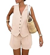 PRETTYGARDEN Women's Summer 2 Piece Outfits Sleeveless Matching Sets Button Down V Neck Vest Wais...