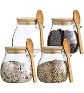 JGKYLDZ Airtight Glass Food Storage Jars with Bamboo Lid and Spoon - Wide Mouth Leak Proof Kitche...