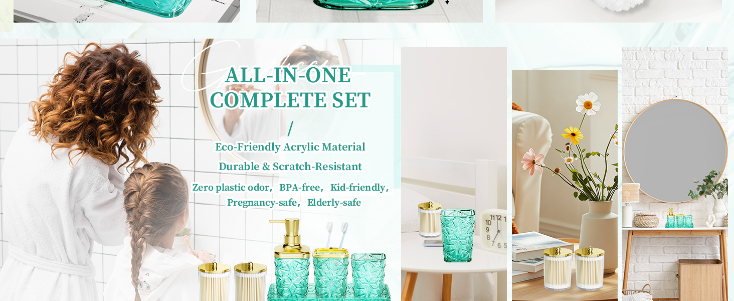 9-Piece Teal Bathroom Set with Trash Can