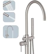 BESy Tub Filler Freestanding Bathtub Faucet Brushed Nickel Floor Mount Tub Faucet Waterfall Free ...