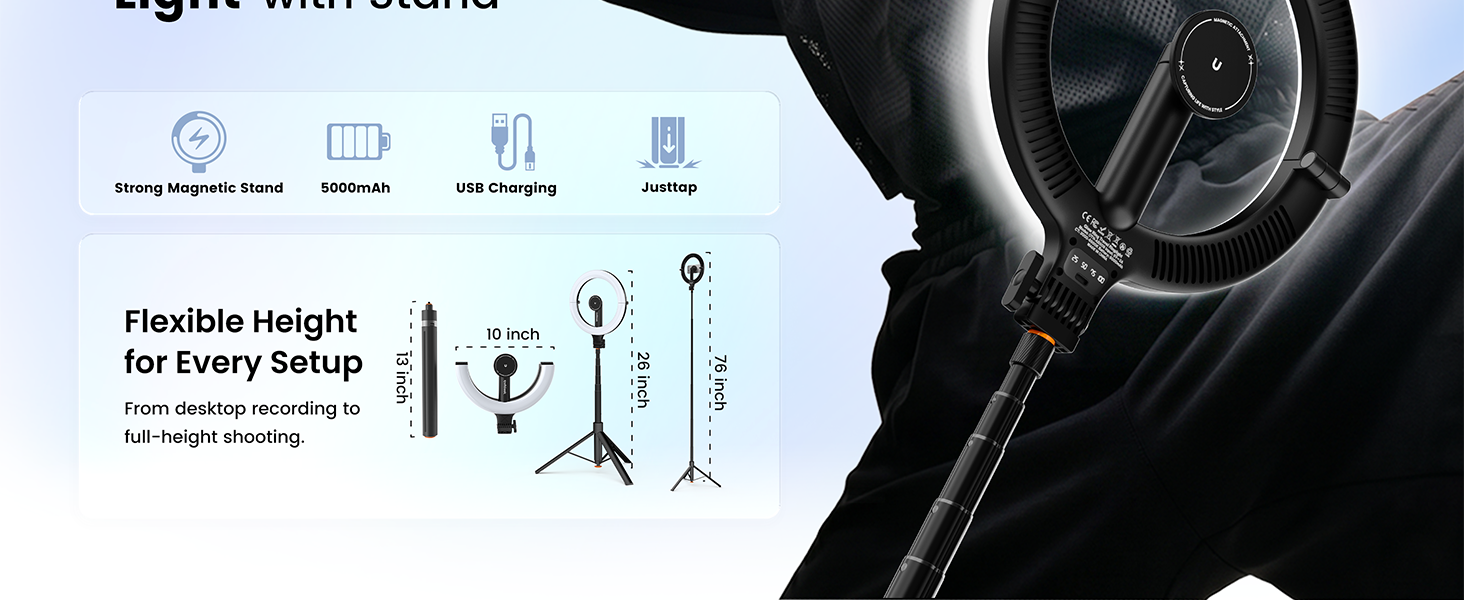 KraftGeek 10.2" magnetic ring light with 64" tripod