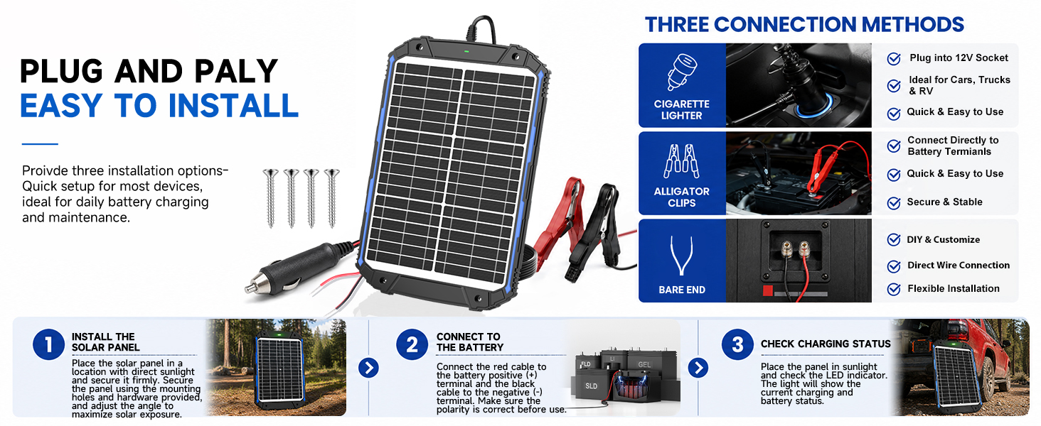 solar trickle charger for car battery 12v
