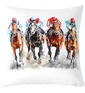 jejeloiu Horse Race Throw Pillow Covers 1 Pcs Galloping Horse Cushion Covers Vintage Competitive ...