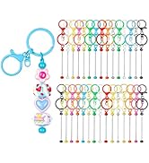 RQAYE 15Pcs Beadable Keychains Bulk Kit Cute Beadable Keychains Bar for Beads DIY Keychain Making...