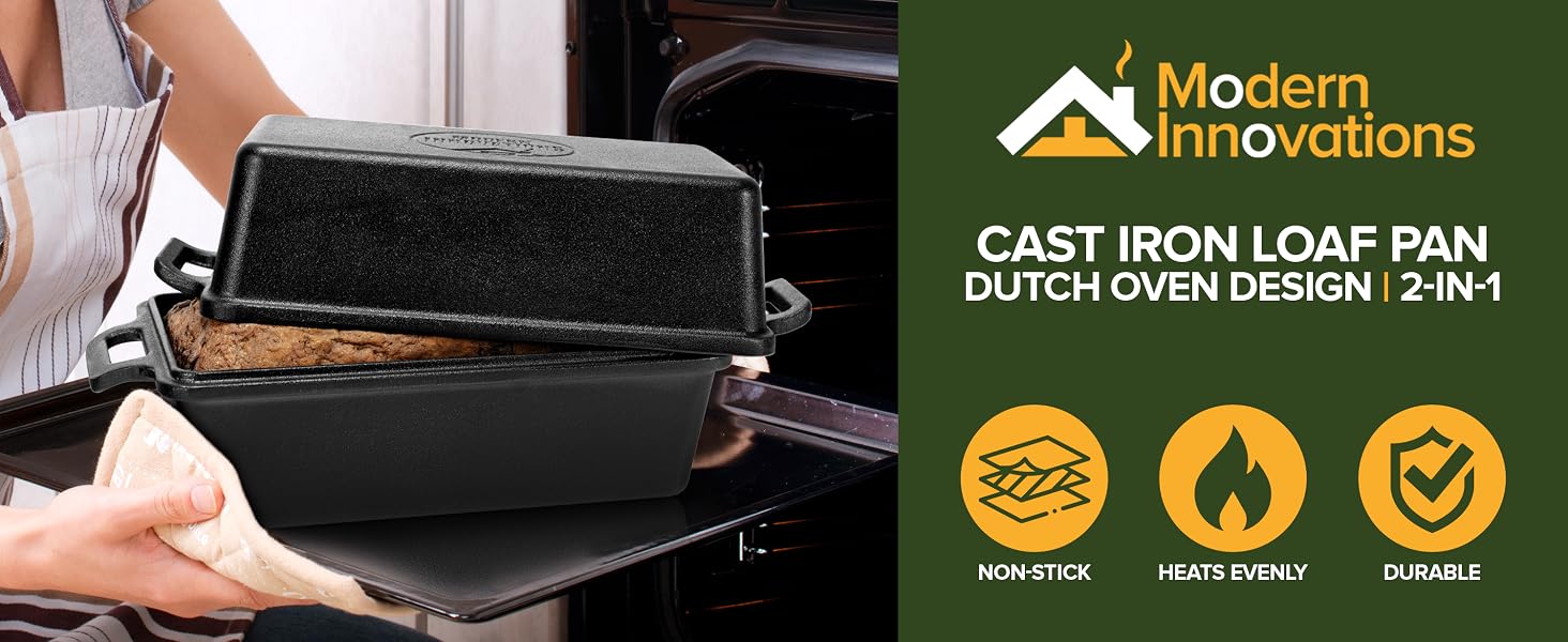 Cast iron loaf pan, 2-in-1 dutch oven, durable bakeware, non-stick bread pan, sourdough pan