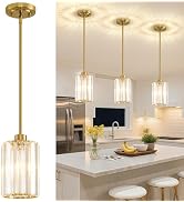 2 Pack Pendant Lights Kitchen Island, Modern Black Pendant Light Fixtures, Mini Chandelier Crysta...