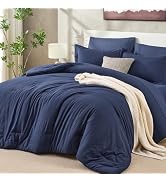 Sasttie Queen Comforter Set 7-Piece, Pre-Washed Crinkled Texture Bed in a Bag Queen with Ultra So...