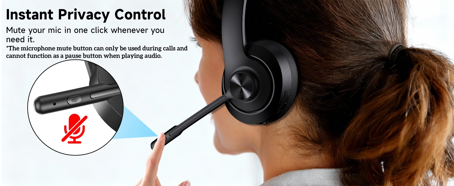 wireless headset with mic remote work bluetooth computer headphones office call center lightweight